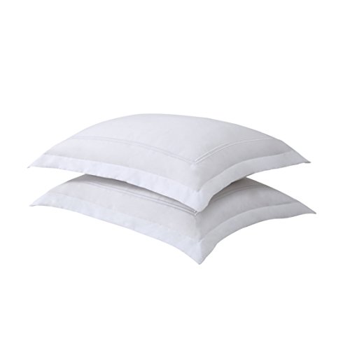 Bed Maker's Levinsohn Luxury Hotel Tailored Pillow Sham Pair, White with White Baratta Stitched Hem (2 Pack) Standard