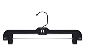 nahanco 2600pcbh plastic skirt/pant hanger with black metal hook and plastic pinch clips, heavy weight, 14", black (pack of 100)