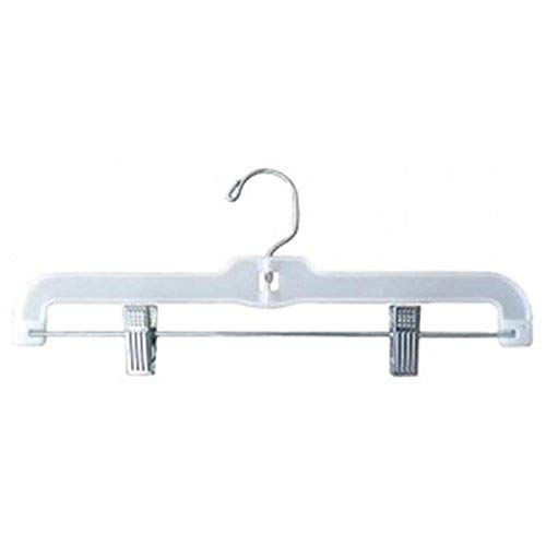 NAHANCO 1602RC Plastic Skirt/Pant Hanger with Short Metal Swivel Hook and Pinch Clips, Jumbo Weight, 14", White (Pack of 100)