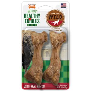 nylabone healthy edibles wild natural long-lasting dog treats - dog bone treats - bison flavor, medium (2 count)