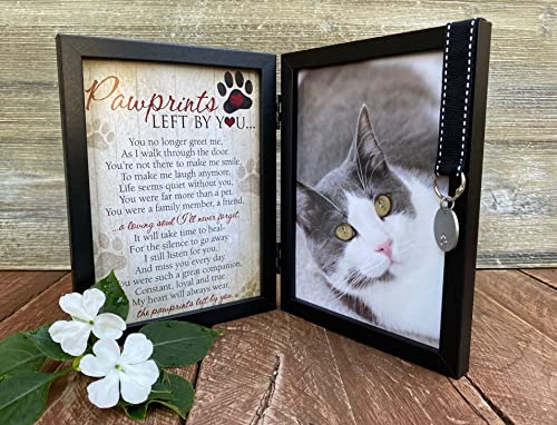 Pawprints Left By You Memorial 5x7 Frame for Cat with Pet Tag