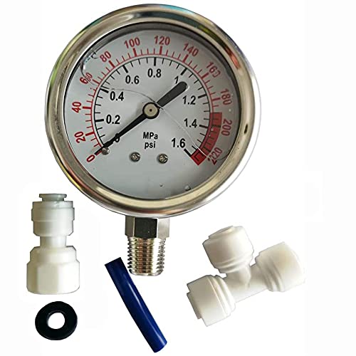 Malida Water Pressure Test Gauge Stainless for Aquarium Meter 0-1.6MPa 0-220psi Reverse Osmosis System Pump with 1/4