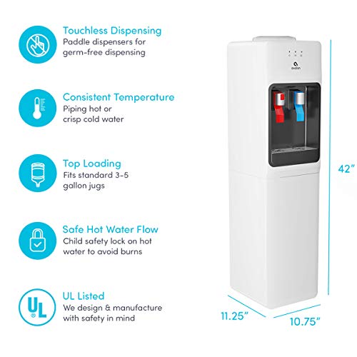 Avalon A1WATERCOOLER A1 Top Loading Cooler Dispenser, Hot & Cold Water, Child Safety Lock, Innovative Slim Design, Holds 3 or 5 Gallon Bottles-UL/Energy Star Approved, White