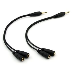 onxe 2-pack gold plated 3.5mm stereo jack splitter cable adapter connectors ,3.5mm male to 2 x female - for connecting external speakers or use both output for speakers for ipod, mp3 player