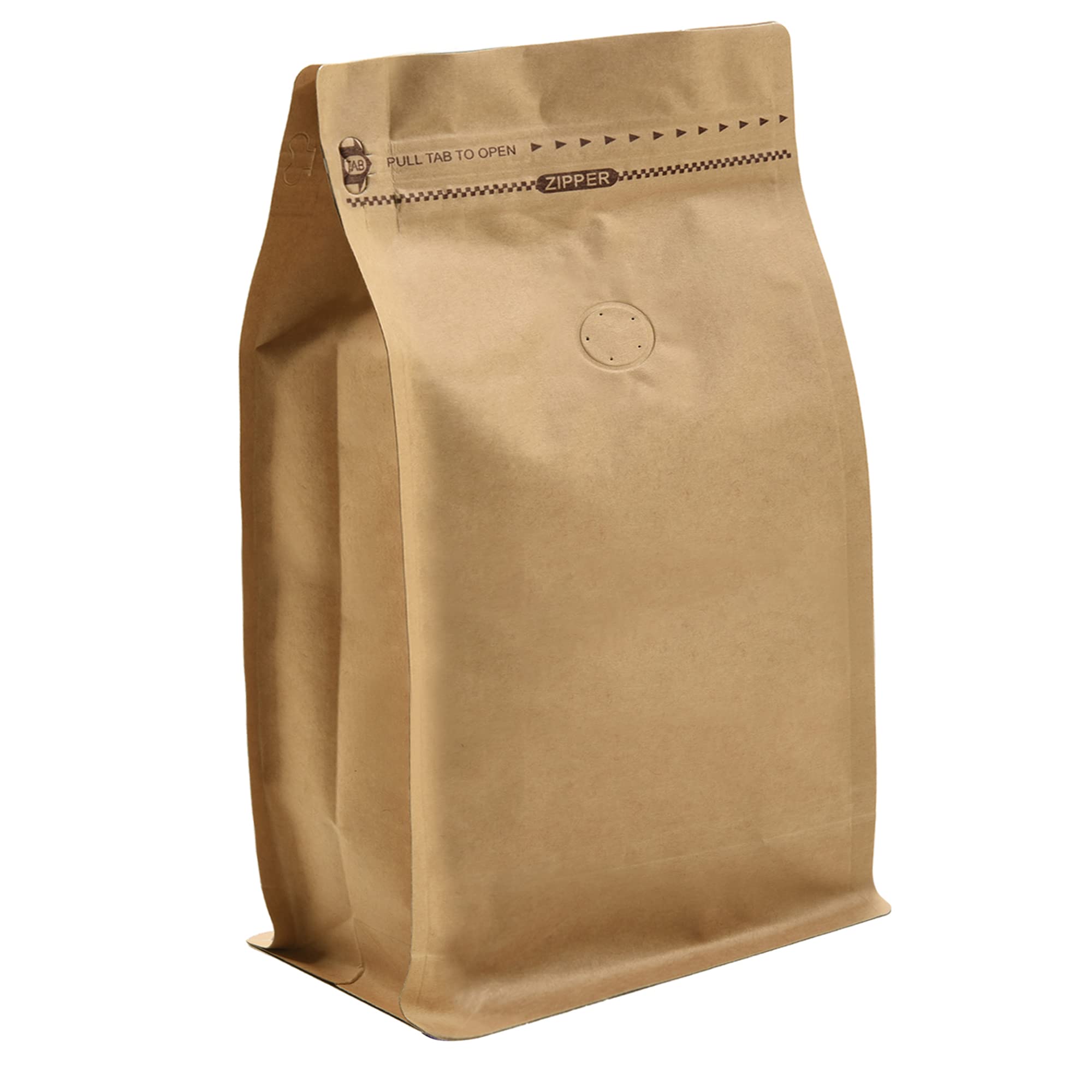 50 Pieces 16 Ounce Kraft Paper Stand Up Coffee Bag/Flat Bottom Pouch with Air Release Valve and Reusable Side Zipper. (50pcs, 1lb/16oz)