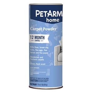 petarmor home carpet powder for fleas and ticks, protect your home from fleas and deodorizes carpets, 16 ounce