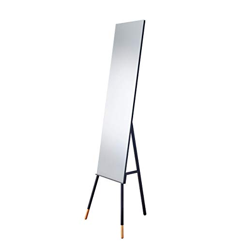 Adesso Louise Modern Full Length Matte Black Floor Mirror with Tripod Legs and Wood Accents