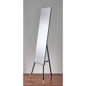 Adesso Louise Modern Full Length Matte Black Floor Mirror with Tripod Legs and Wood Accents
