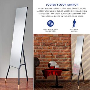 Adesso Louise Modern Full Length Matte Black Floor Mirror with Tripod Legs and Wood Accents