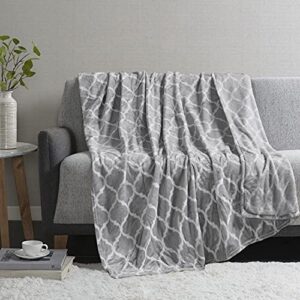 madison park ogee lightweight throw blanket premium microlight design spread, oversize, ultra soft, cozy living room couch, sofa, bed, 60"x70" grey plush throw