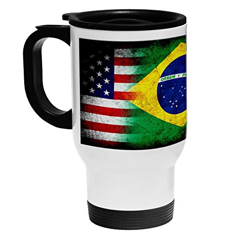 ExpressItBest White Stainless Steel Coffee/Travel Mug - Flag of Brazil (Brazilian) - Rustic/USA