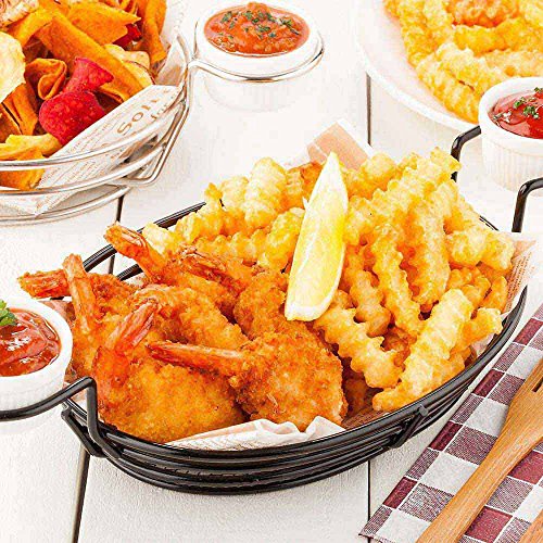 Restaurantware 13 x 6 x 2.2 In Restaurant Basket, 1 Oval French Fry Basket - With 2 Ramekin Holders, Reusable, Black Iron Serving Baskets, For Chicken Tenders, Hot Dogs, Wings, Or Onion Rings, Durable