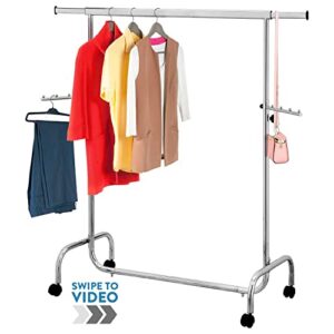 tatkraft falcon garment rack, clothes rack on wheels, adjustable length & height, chromed steel