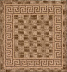 unique loom outdoor border collection area rug - greek key (5' 4" square, brown/ light brown)