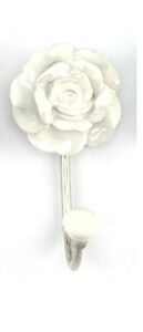 maithil art set of 2 rose flower ethnic ceramic key hat coat hook wall decor hook (white)