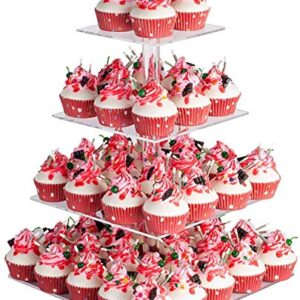 YestBuy 4 Tier Acrylic Cupcake Stand, Premium Cupcake Holder, Acrylic Cupcake Tower Display Cady Bar Party Décor – Display for Pastry(4.7" Between 2 Layers)…