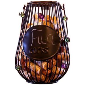home-x - hanging lantern style wine cork holder, perfect addition to any wine connoisseurs' patio or kitchen decor collection, holds about 50 corks