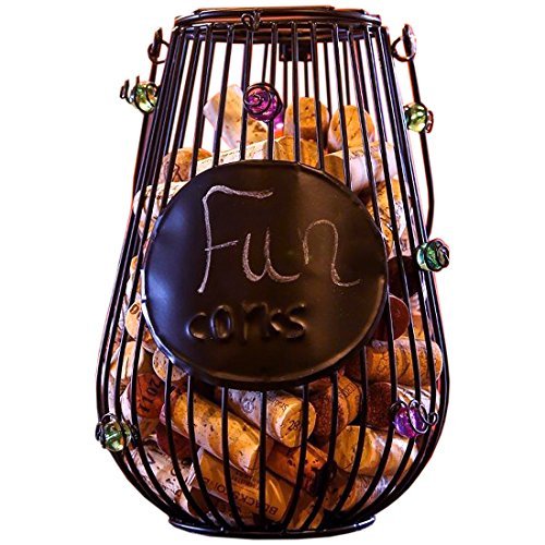 Home-X - Hanging Lantern Style Wine Cork Holder, Perfect Addition to Any Wine Connoisseurs' Patio or Kitchen Decor Collection, Holds About 50 Corks