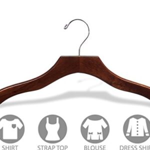 Wavy Wood Top Hanger, Box of 50 Space Saving 17 Inch Wooden Hangers w/ Walnut Finish & Chrome Swivel Hook & Notches for Shirt Jacket or Dress by The Great American Hanger Company