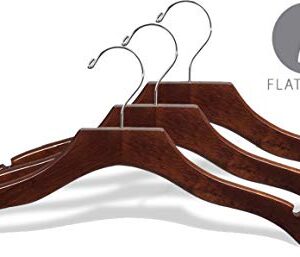 Wavy Wood Top Hanger, Box of 50 Space Saving 17 Inch Wooden Hangers w/ Walnut Finish & Chrome Swivel Hook & Notches for Shirt Jacket or Dress by The Great American Hanger Company