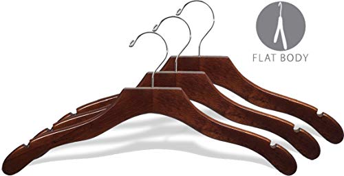 Wavy Wood Top Hanger, Box of 50 Space Saving 17 Inch Wooden Hangers w/ Walnut Finish & Chrome Swivel Hook & Notches for Shirt Jacket or Dress by The Great American Hanger Company