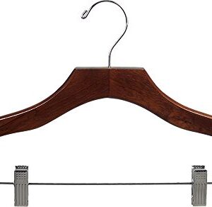 The Great American Hanger Company Wooden Combo Walnut Finish Hanger with Clips and Notches (Box of 100)