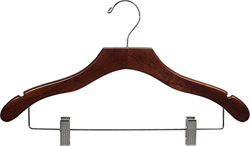 The Great American Hanger Company Wooden Combo Walnut Finish Hanger with Clips and Notches (Box of 100)