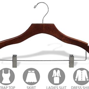 The Great American Hanger Company Wooden Combo Walnut Finish Hanger with Clips and Notches (Box of 100)