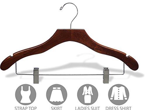 The Great American Hanger Company Wooden Combo Walnut Finish Hanger with Clips and Notches (Box of 100)