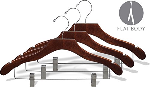 The Great American Hanger Company Wooden Combo Walnut Finish Hanger with Clips and Notches (Box of 100)