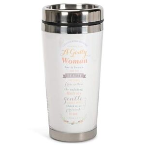 dicksons a godly woman white 16 oz. stainless steel insulated travel mug with lid