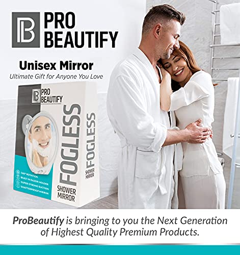 PROBEAUTIFY Fogless Shower Mirror for Shaving - Strong Suction, Razor Holder & 360 Degree Rotation Shower Shaving Mirror - Fog Free Mirror for Shower & Shaving Mirror - Men & Women