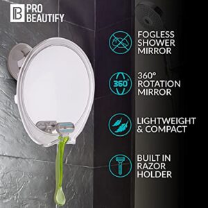 PROBEAUTIFY Fogless Shower Mirror for Shaving - Strong Suction, Razor Holder & 360 Degree Rotation Shower Shaving Mirror - Fog Free Mirror for Shower & Shaving Mirror - Men & Women