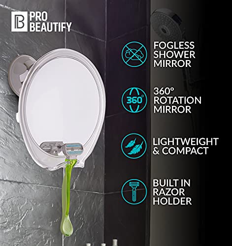 PROBEAUTIFY Fogless Shower Mirror for Shaving - Strong Suction, Razor Holder & 360 Degree Rotation Shower Shaving Mirror - Fog Free Mirror for Shower & Shaving Mirror - Men & Women