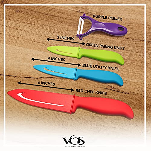 Vos Ceramic Knife Set, Ceramic Knives Set For Kitchen, Ceramic Kitchen Knives With Peeler, Ceramic Paring Knife 3", 4", 6", Inch Multi Color
