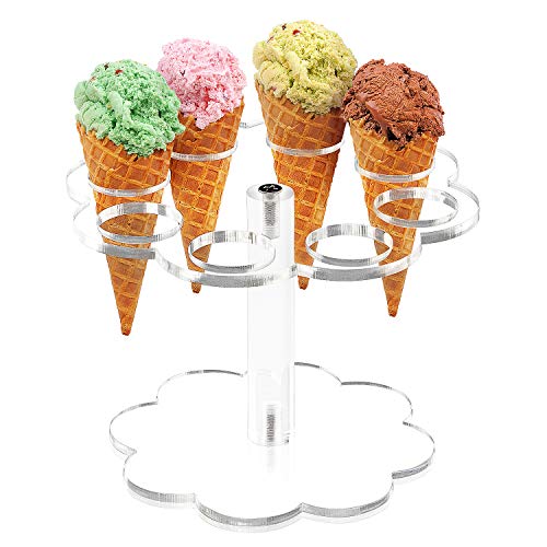 Ice Cream Cone Holder Stand Cupcake Stand with 8 Holes Capacity Clear Clear Acrylic Cone Display Stand Weddings Baby Showers Birthday Parties Anniversaries Christmas Snack Tray