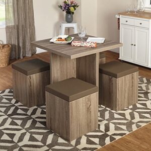 simple living 5-piece baxter dining set with storage chair ottomans (taupe)