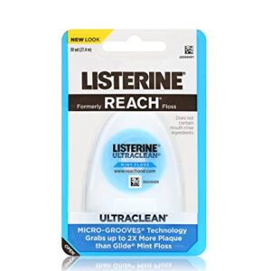 Listerine Ultraclean Waxed Mint Dental Floss | Effective Plaque Removal, Teeth & Gum Protection | Shred-Resistant for Thoroughly Clean in Tight Area, PFAS FREE | 30 Yards, 1 Pack