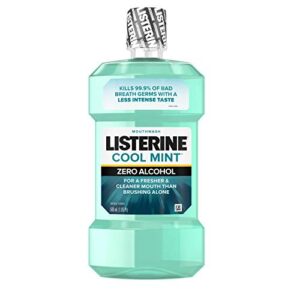 listerine zero alcohol mouthwash, less intense alcohol-free oral care formula for bad breath, cool mint flavor, 500 ml