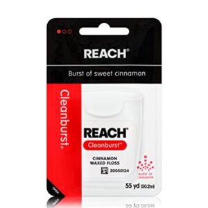 Reach Waxed Dental Floss | Effective Plaque Removal, Extra Wide Cleaning Surface | Shred Resistance & Tension, Slides Smoothly & Easily, PFAS FREE | Cinnamon Flavored, 55 Yards, 1 Pack