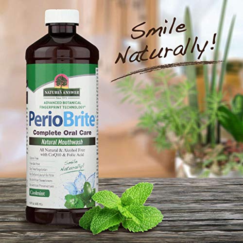 Nature's Answer PerioWash Mouthwash Alcohol-Free Cool Mint - 16 fl oz | Fluoride Free | Natural Breath Freshener | Stain Remover | Natural Teeth Whitener