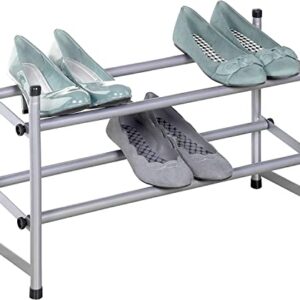 J&V TEXTILES Telescoping Stackable/Expandable Free Standing Shoe Rack, 2-Tier Holds Up To 10-Pair (Silver)