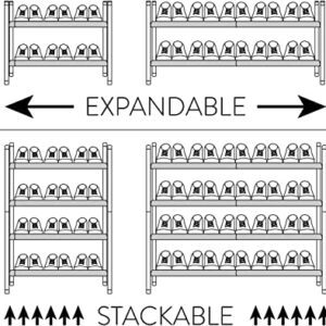 J&V TEXTILES Telescoping Stackable/Expandable Free Standing Shoe Rack, 2-Tier Holds Up To 10-Pair (Silver)