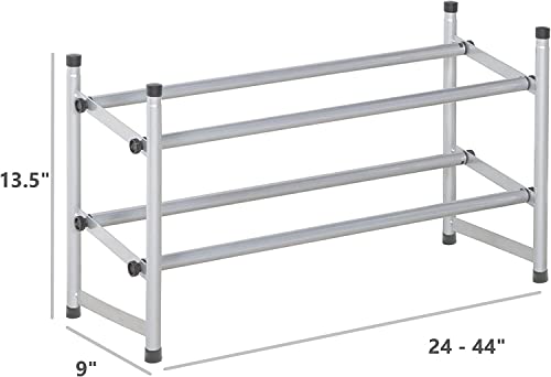 J&V TEXTILES Telescoping Stackable/Expandable Free Standing Shoe Rack, 2-Tier Holds Up To 10-Pair (Silver)