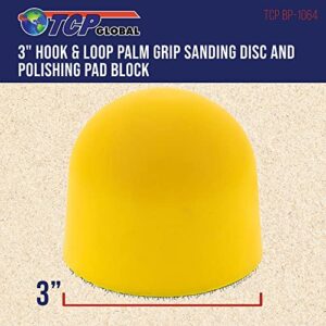 TCP Global 3" Palm Grip Foam Hand Sanding Block Pad for Hook & Loop and 3" DA Sanding Discs - Polishing Pad Holder - Buff Polish Car Wet-Sand Dust Nibs, Automotive Paint, Car Detailing