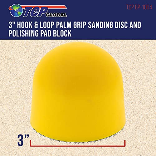 TCP Global 3" Palm Grip Foam Hand Sanding Block Pad for Hook & Loop and 3" DA Sanding Discs - Polishing Pad Holder - Buff Polish Car Wet-Sand Dust Nibs, Automotive Paint, Car Detailing