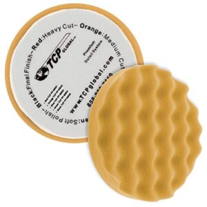 tcp global 6.5" orange waffle medium cut grip foam polish buff pad - da hook & loop