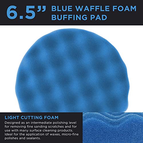 TCP Global 6.5" Blue Waffle Light Cut Grip Foam Polish Buff Pad - DA Hook & Loop