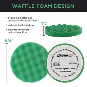 TCP Global 6.5" Green Waffle Soft Polishing Grip Foam Polish Pad - DA Hook & Loop