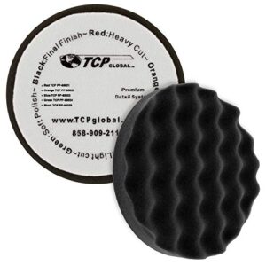 tcp global 6.5" black waffle final finishing grip foam polish pad - da hook & loop